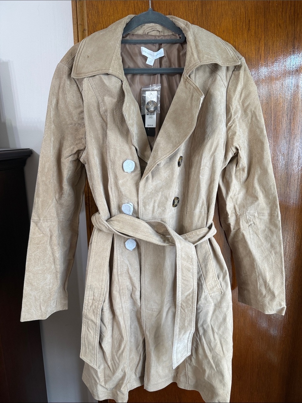 New York & Company Tan Suede Trench Coat